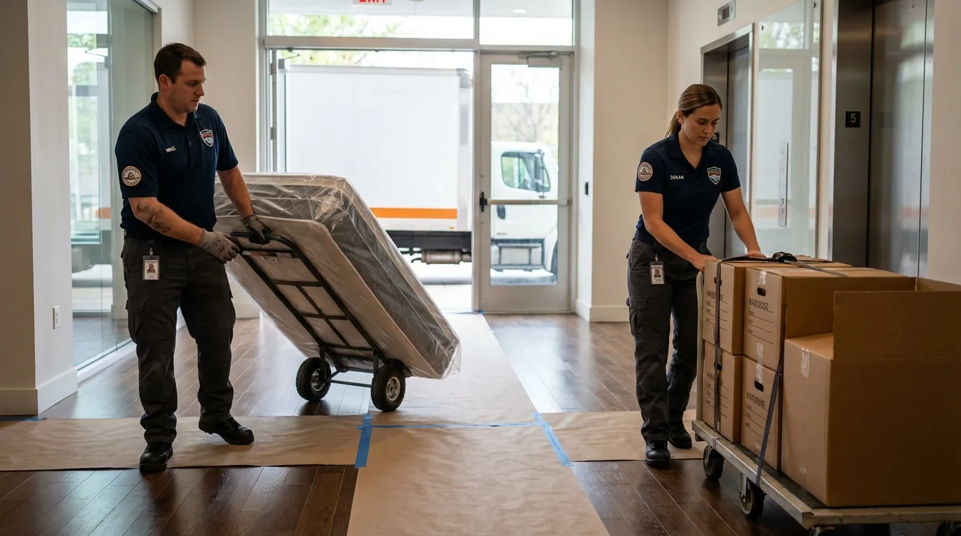 Professional apartment movers loading elevator in Waianae, HI