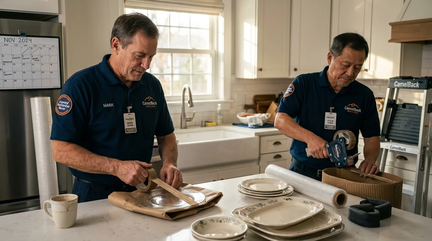 Professional crew packing kitchen dishware in Waianae, HI